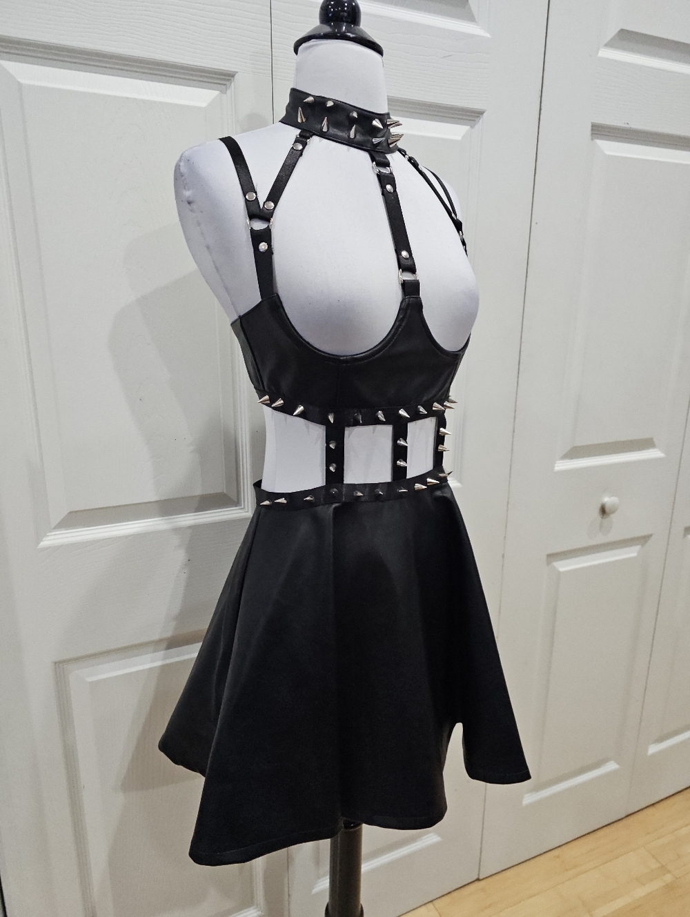 Dolls Kill Widow Black Goth Spiked Faux Leather Caged Demons Underbust Dress S - Picture 10 of 15